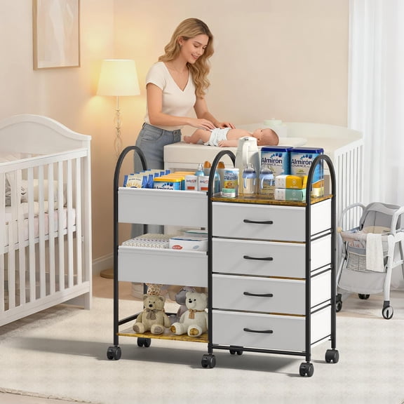 Diaper Caddy Organizer Cart with Wheels, 4-Tier Rolling Storage Unit for Nursery Essentials