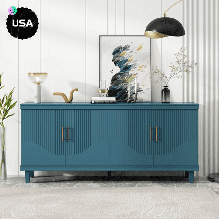 Tcbosik 70.07 Kitchen Storage Cabinet with 4-Doors Sideboard Buffet Cabinet for Living Room Kitchen Bedroom Hallway Peacock Blue
