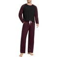 thumbnail image 2 of BiZtdJrK Mens Pajama Sets Color Block Raglan Long Sleeve Round Neck Tops and Pants Casual 2 Piece Outfits Loose Loungewear Set Wine XXXL, 2 of 8