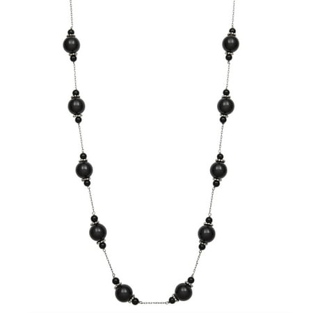 4mm and 10mm Onyx Sterling Silver Tin Cup Necklace, 18