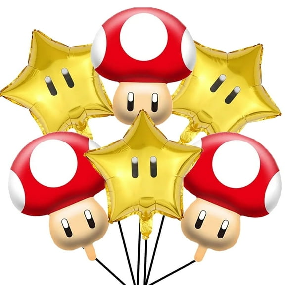 6 PCS Birthday Balloons LARGE Mari Star Balloons Mari Balloon Lui Balloons Mari Mushroom Balloon