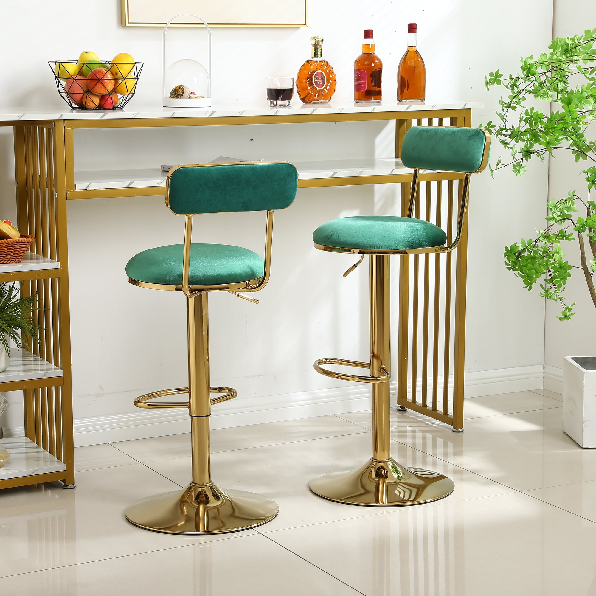 Resenkos Vintage Velvet Bar Stools set of 2 Dining Chairs Footrest, Counter height Barstools for Kitchen Counter, Green Resenkos Vintage Velvet Bar Stools set of 2 Dining Chairs Footrest, Counter height Barstools for Kitchen Counter, Green