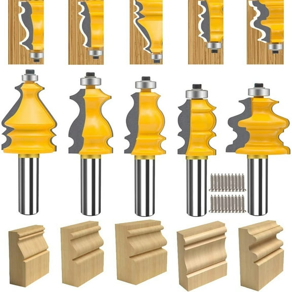 TAIWAIN 1/2 Inch Shank Router Bit Set Picture Frame Molding Woodworking, Black