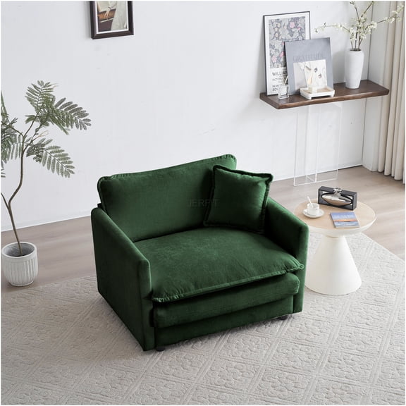 JERFIT Modern Chenille Accent Chair with Pillow, Green Upholstered Armchair for Living Room, Reading Nook, Bedroom or Office, Comfortable Single Seating Sofa Chair