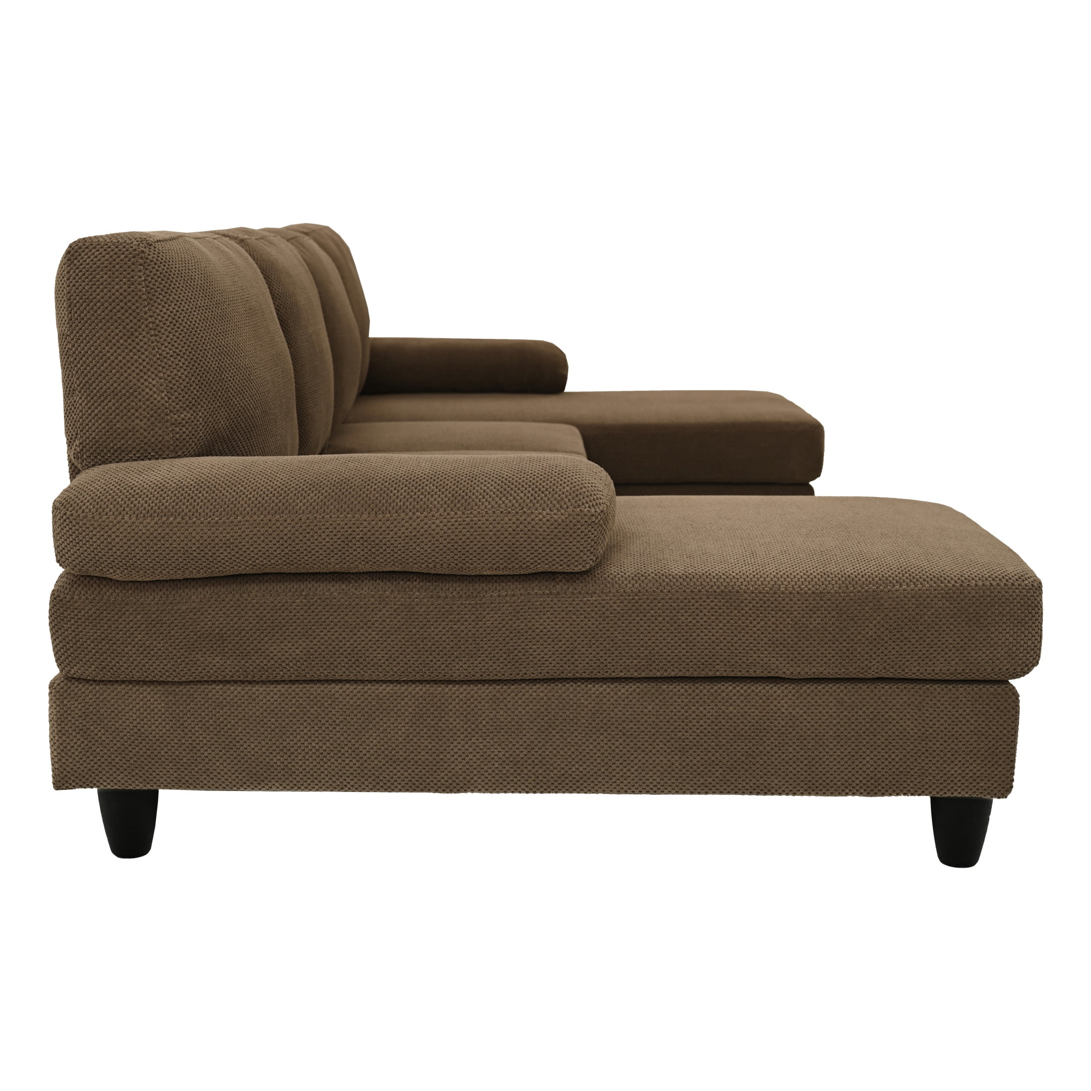 Noble House 4-Seat U-Shaped Sofa with Dual Chaise, Nubby Upholstery Couch with Pillow Arms, Coffee