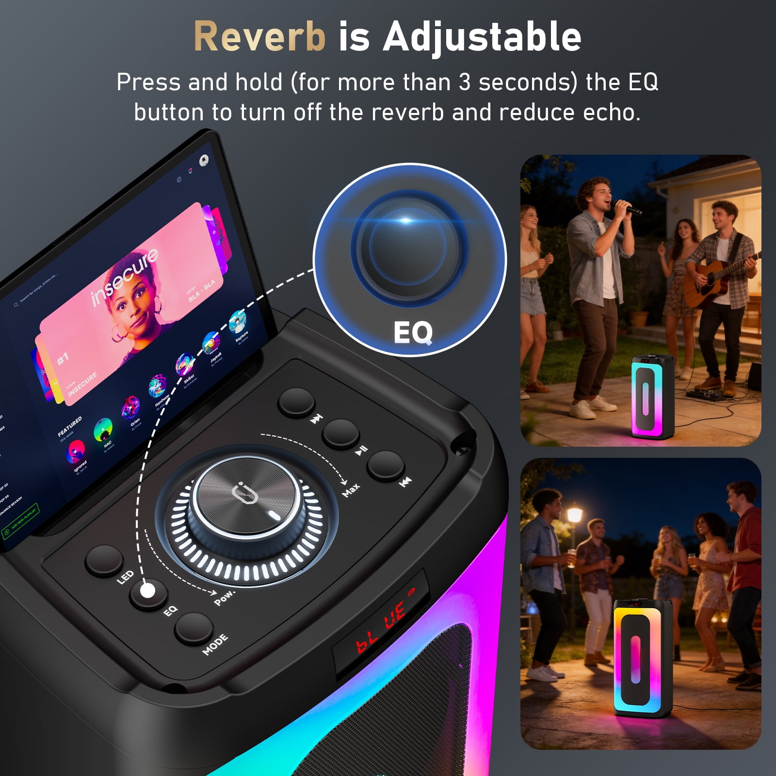 JYX Party Speaker, Portable Bluetooth Speaker with Colorful RGB Light for Outdoor/ Home