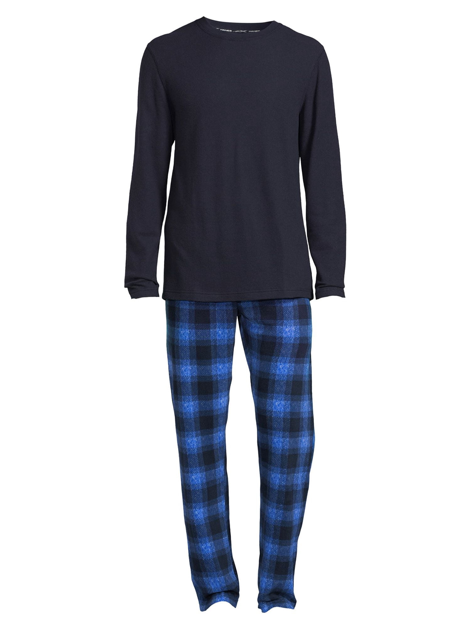 Hanes Men's and Big Men's Xtemp Crewneck and Cozy Microfleece Pants Pajama Set, 2-Piece, Sizes S-5XL