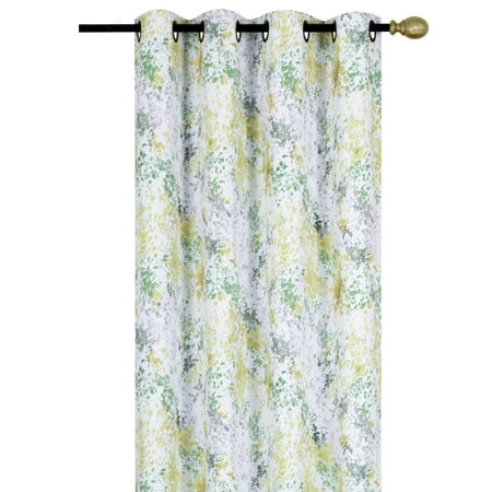 Kashi Home Amanda 52X84 Inch Curtain Panel with Grommets, Soft Fabric Room Darkening / Light Reducing Window Treatment Panel for Living Room, Bedroom, Contemporary Multi-Color Print, Lime, 1 Panel