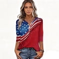 thumbnail image 4 of Women's Patriotic Star Print 250th Anniversary USA Shirt V-Neck Button 3/4 Sleeve T-Shirt, 4 of 5