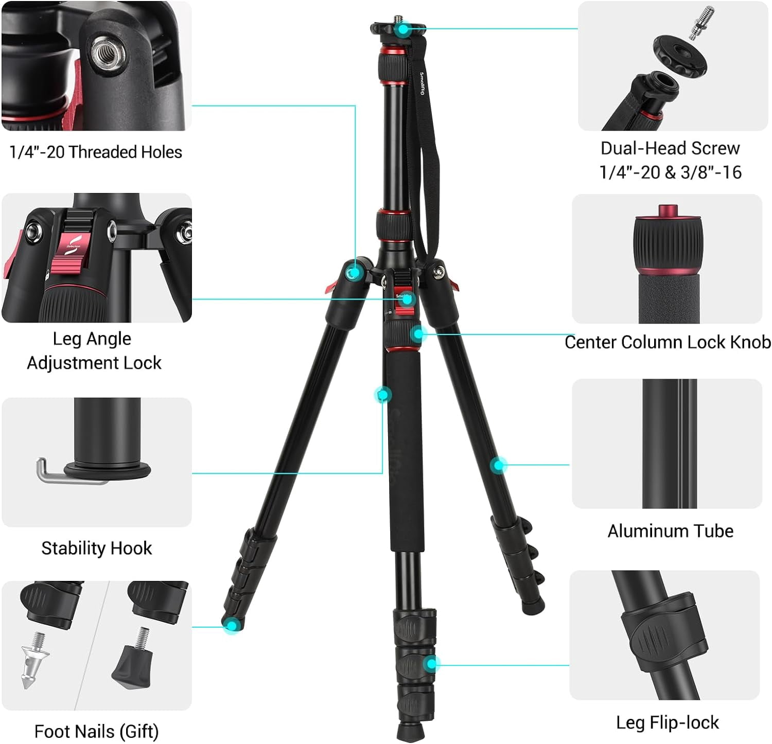 SmallRig 68" Camera Tripod Foldable Aluminum Tripod & Monop, Adjustable Height from 19.7" to 67.7" for Camera, Phone - 3983