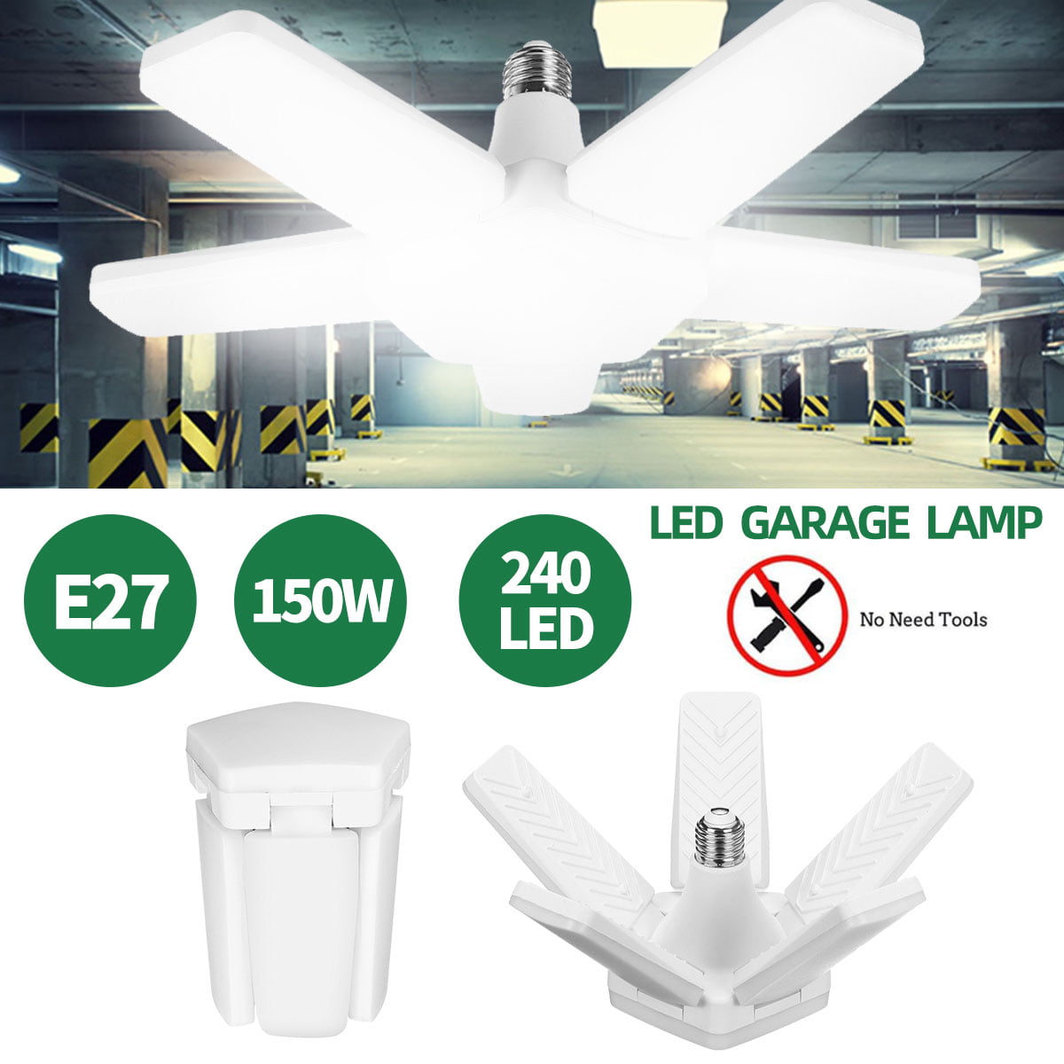 20000LM E27 Deformable LED Garage Light Bulb Adjustable Shop Ceiling Lights Lamp 