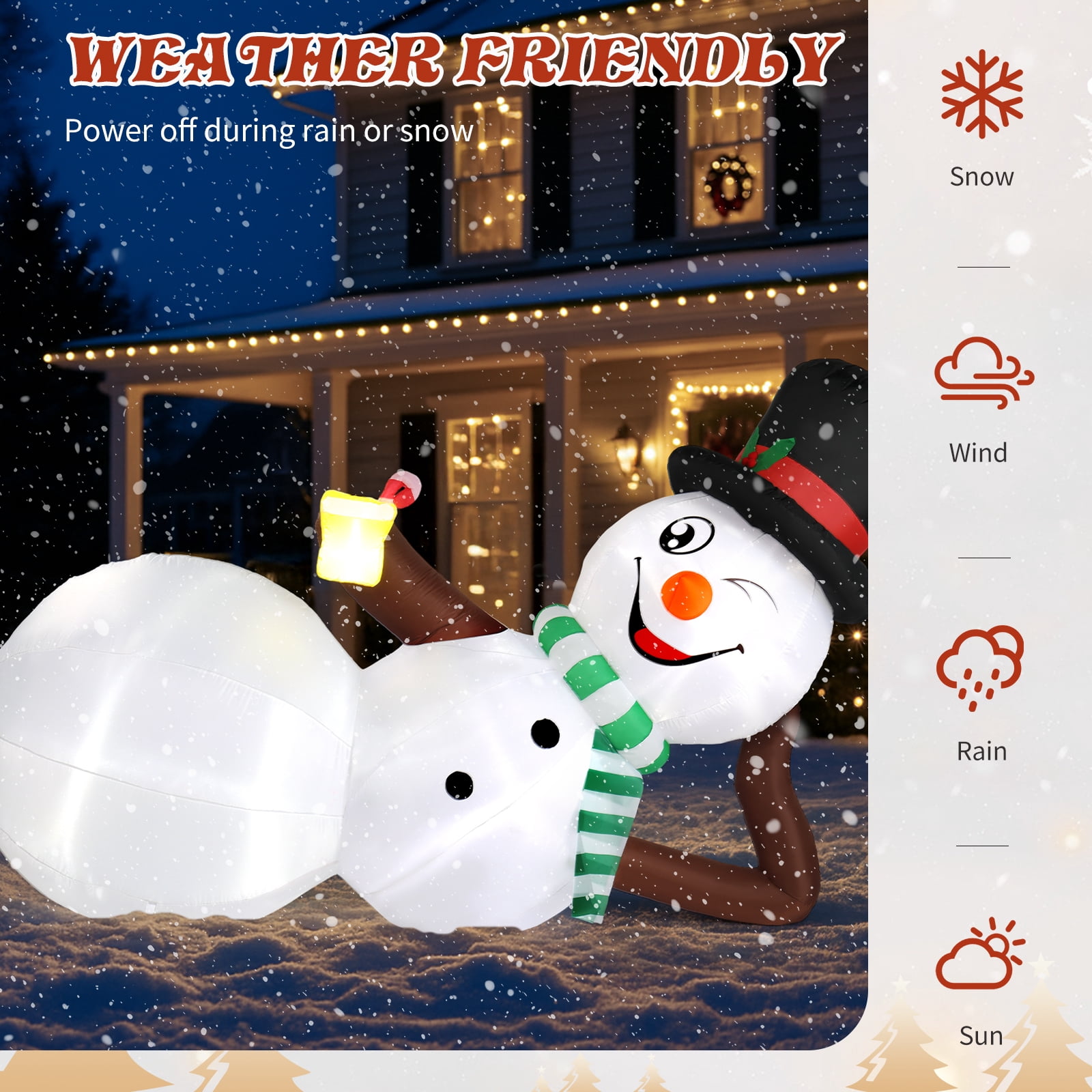 9.8 FT Lighted Christmas Inflatable Decoration, Large Inflatable Lying Snowman, Funny Blow Up Yard Decorations with Built-in LED Lights for Holiday Party Front Yard Lawn Garden Decor