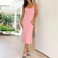 thumbnail image 2 of PBFRDSJ Spaghetti Strap Dresses for Women Casual Round Neck sleeveless Dress Solid Color Ribbed Midi Length Sundresses, 2 of 7