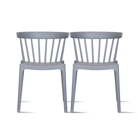 Set of 2 Modern Dining Elbow Side Chairs Molded Plastic Indoor and Outdoor Stackable Slat Back Patio Chairs, Gray