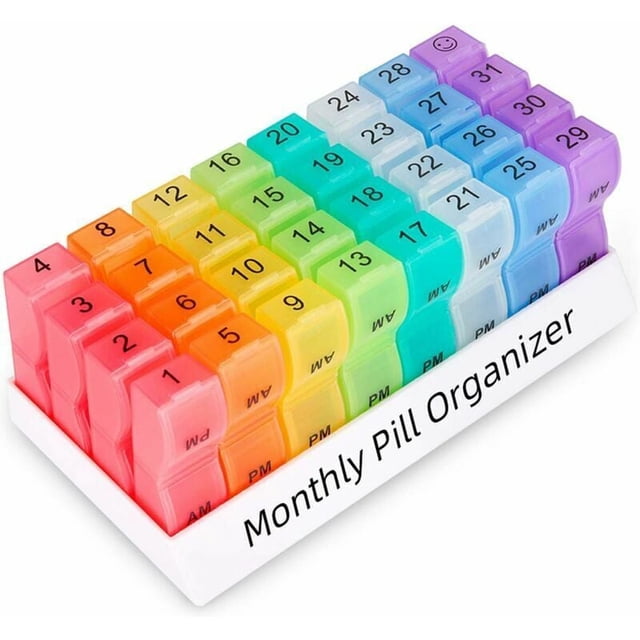 Monthly Pill Organizer with Two Compartments Per Day, Provides a 30-Day Pill Box with Small Compartments.
