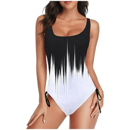 TrendVibe365 Bathing Suits for Women One Piece White Swimsuits Thong Adjustable Shoulder Strap Gradient Swimwear Beachwear S