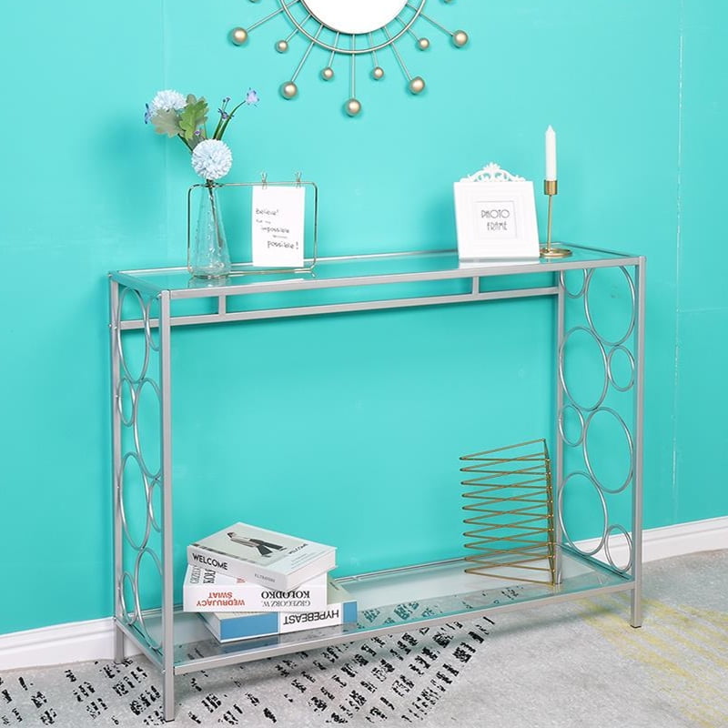 SalonMore Clear Glass Console Table Entryway Sofa Table with Shelves TV