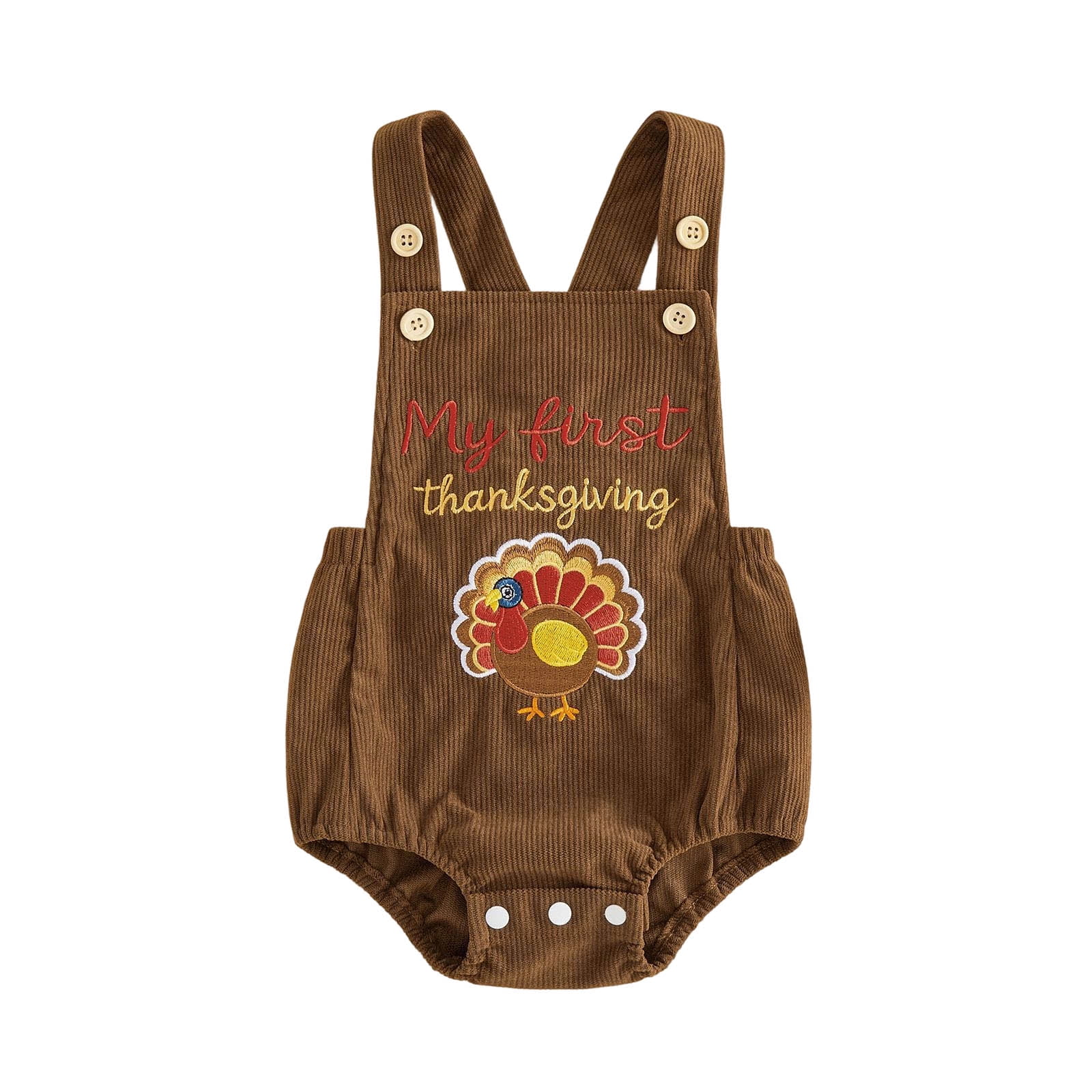 Pandaie Baby Thanksgiving Romper Overalls Corduroy Turkey Embroidery Suspender Clothes Infant Jumpsuit Sets Brown,3-6 Months