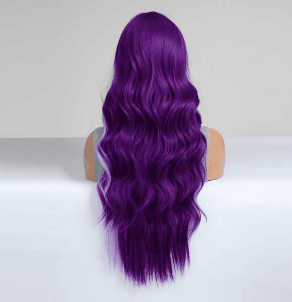 Mictong 28 inch long curly wig, natural fluffy big wave wig, fashionable and cute long curly wig, soft high-temperature silk curly wig, suitable for cosplay, 1 piece, Dark purple