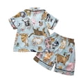 thumbnail image 4 of Pijama Honeeladyy informal para niños, con estampado de botones, manga corta, cuello vuelto y pantalones cortos, para uso diario (verde, 3-4 años), 4 of 5