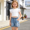 thumbnail image 4 of FAIWAD Girls Casual Denim Shorts Summer Elastic High Waisted Short Jeans with Pockets Straight Leg Shorts Daily Wear, 4 of 9