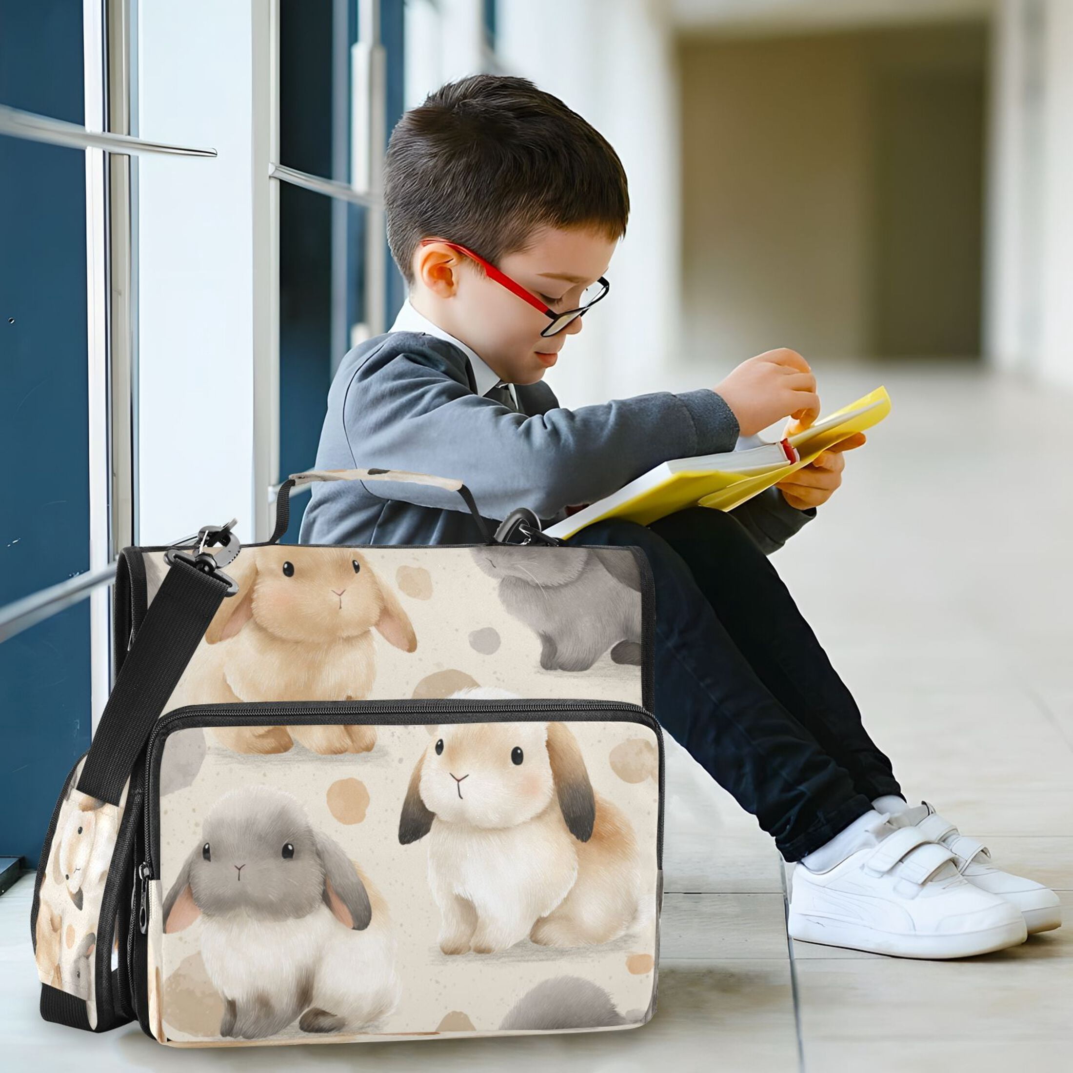 3 Ring Zipper Binder Stationery Organizer for Study Work Home Travel, All-Purpose File Folder Storage Bag for Daily Document Organization Creamy Lop Bunnies
