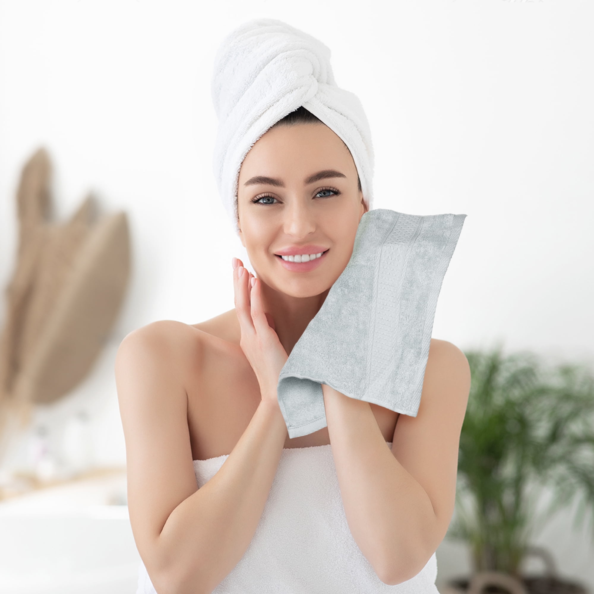 Unique Bargains Geometric Washcloths Set Cotton Bath Towels Low Lint Light Grey 4