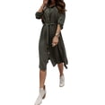 thumbnail image 3 of Xuanfei Women Lapel Neck Buttons Waistband Long Sleeve Midi Dress, 3 of 4