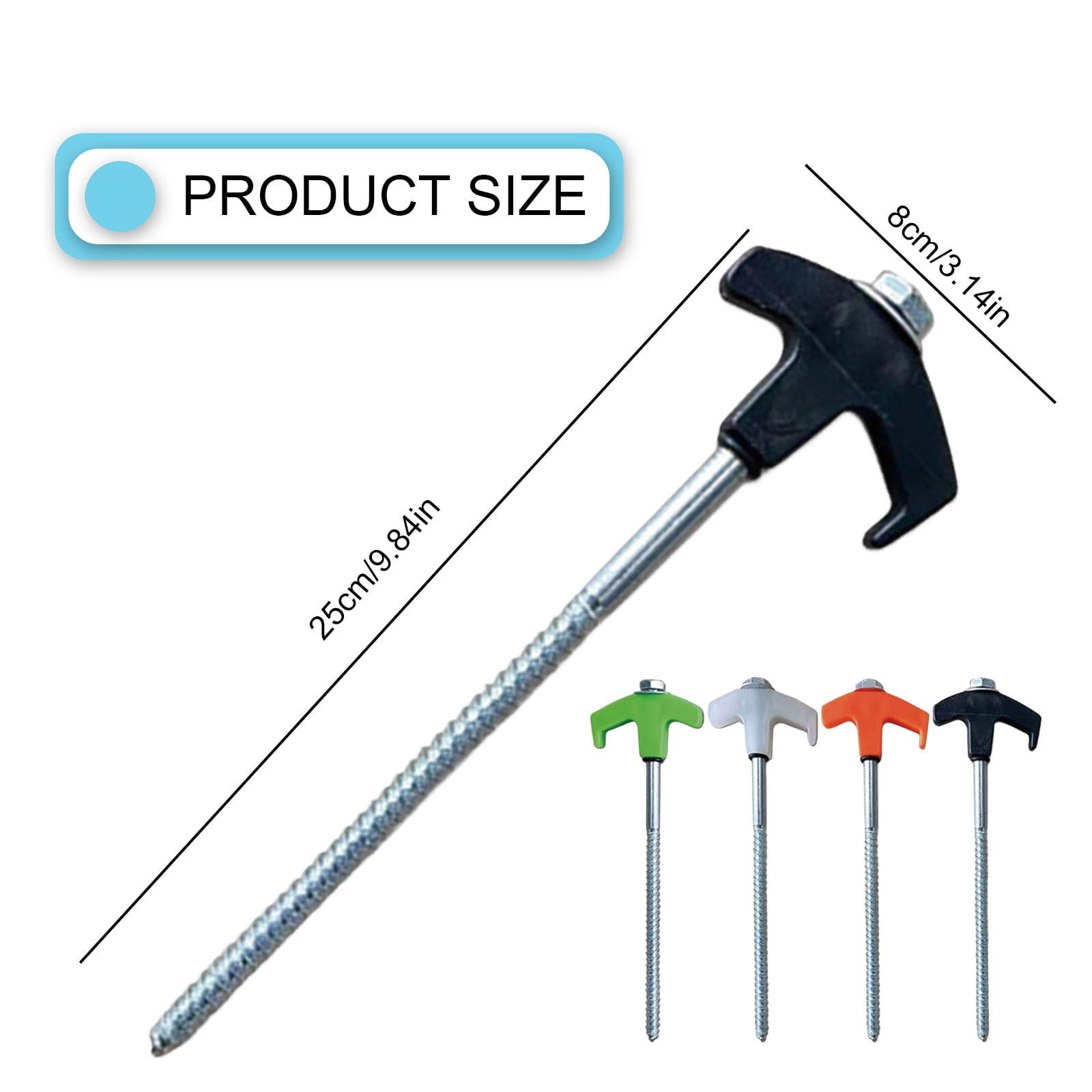 NUUUGTGB 4Pcs Screw In Tent Stakes, Heavy Duty Threaded Ground Anchors, 4 Colors Metal Camping Stakes for Tents, Canopies, Tarps, Outdoor Camping & Garden Fixing