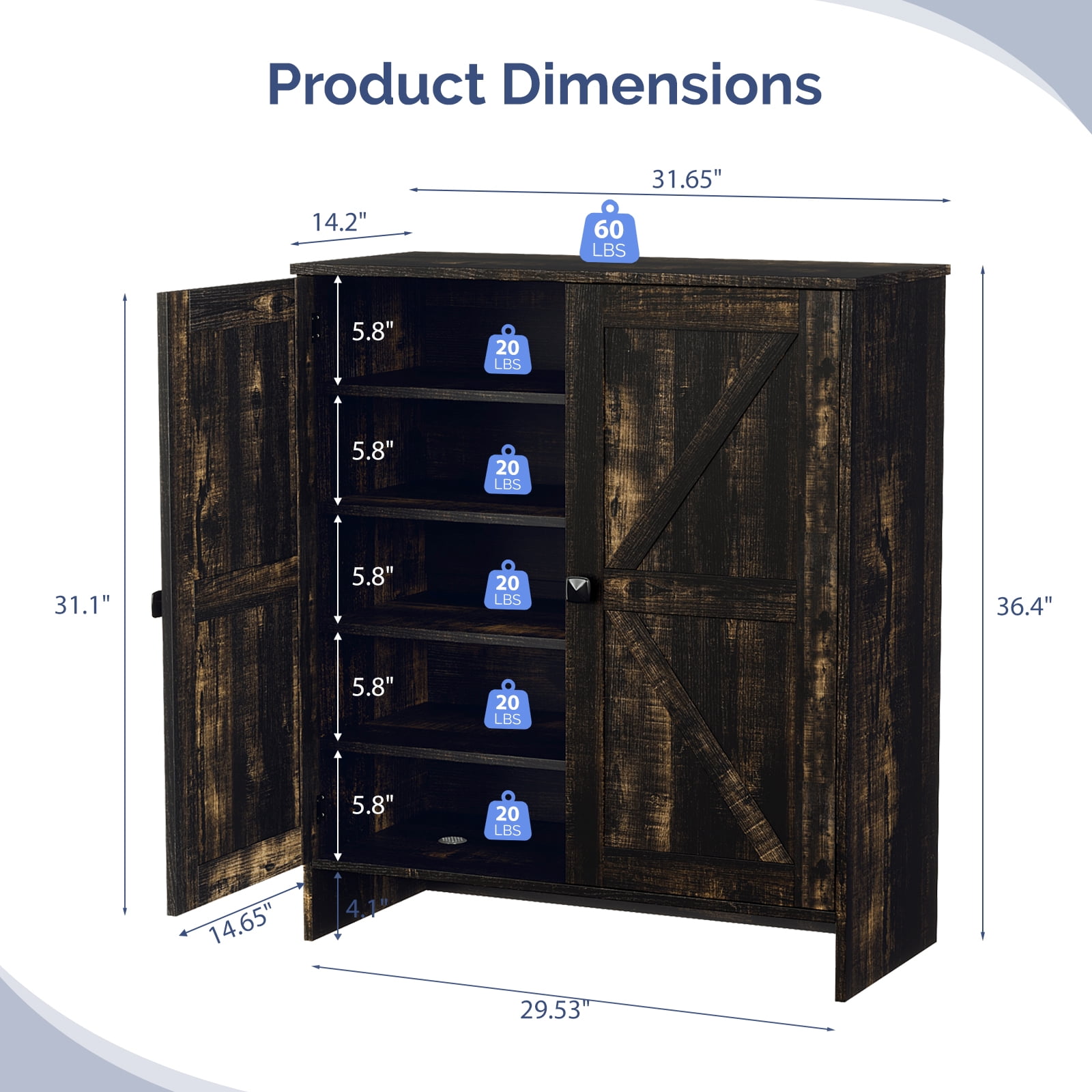 2-Door Barn Door Shoe Cabinet with Sliding Doors and Black Handles