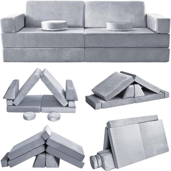 10-Piece Children's Sofa Set, children's play sofa, children's sofa, playroom play sofa, modular children's sofa, which can stimulate children's imagination and logical thinking.(Grey)