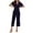 Dark Blue, variant on Lenpel Jumpsuits for Women Short Sleeve V Neck Button Belted Wide Leg Rompers Comfy Casual Overalls with Pockets