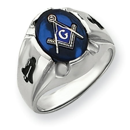 White Gold Mens Masonic Ring - 14k White Gold Men's Masonic Ring