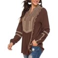 thumbnail image 7 of Higustar Embroidered Tops for Women Long Sleeve V Neck Plus Size Boho Mexican Style Blouse Peasant Tops Women T Shirts Casual Tee Ladies Tunics-L/Brown/141/H, 7 of 7
