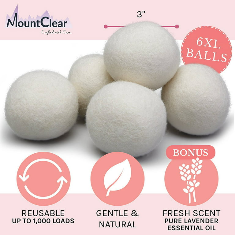 Mountclear Wool Dryer Balls-Lavender Scented Oil Fabric Softener-All  Natural, 6-Pack 