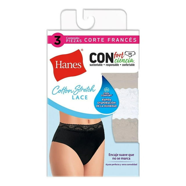 Pantaleta Hanes para Mujer, Corte Francés Multicolor 3 Piezas Talla EG/8