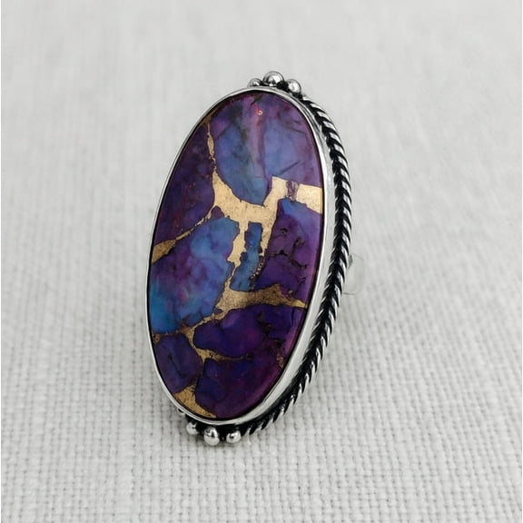 Purple Copper Turquoise Ring, Solid 925 Solid Sterling Silver, Handcrafted Large Bold Statement Ring