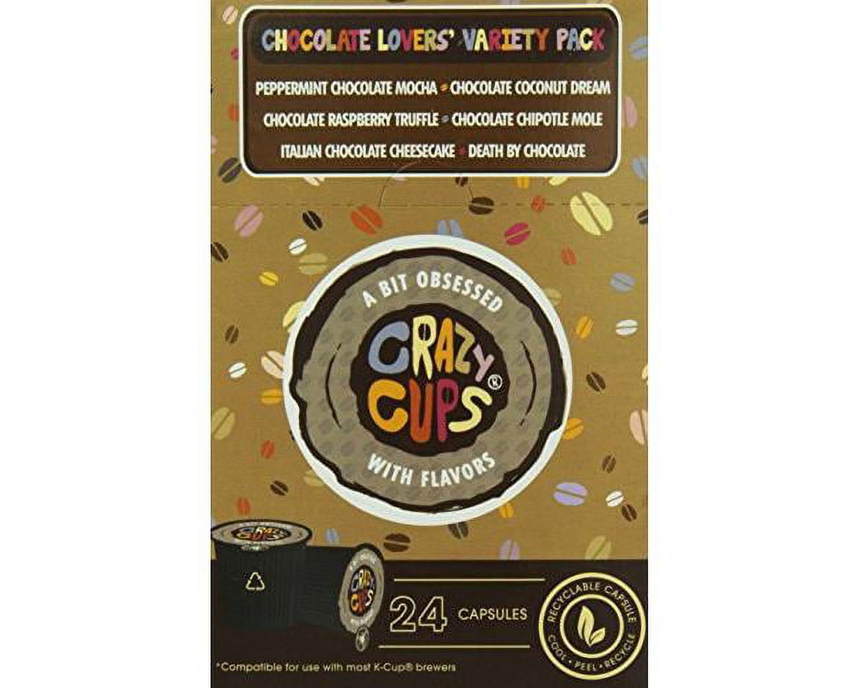 Crazy Cups Chocolate Lovers' Flavored Coffee Variety Single Serve Cups, 24 Ct