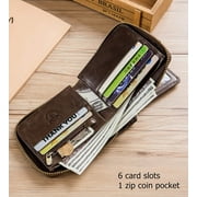 BULLCAPTAIN Men Zipper Around Wallet Genuine Leather RFID Blocking Bifold Large Capacity Coin Purse with ID Window (Black)