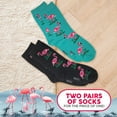 thumbnail image 3 of Foozys Small/Medium Novelty Crew Socks | Flamingos Cute, Fun and Makes a Great Gift! | 2 Pair (Black & Teal) | Women’s Shoe Size 4-10, 3 of 6