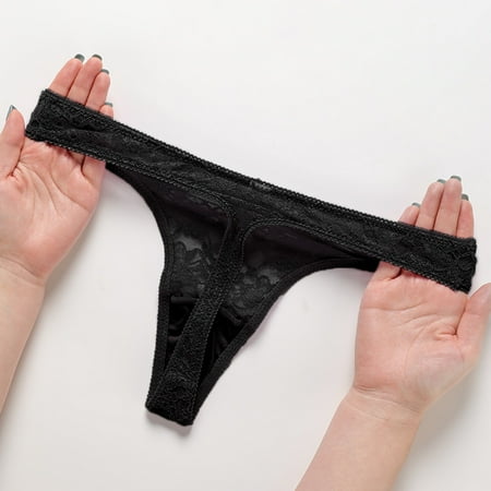 Hamky Womens Underwear Cotton Underwear Interesting Women s Thong Girls Underwear Fashion Solid Color T Pants Ladies Lace Stitching Seamless Underwear Lace Underwear Black S