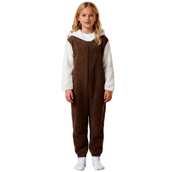 BOOMNY Girls Romper Patchwork Color Long Sleeve Hooded Jumpsuits for Kids Soft Warm Winter Loungewear Jumpsuit