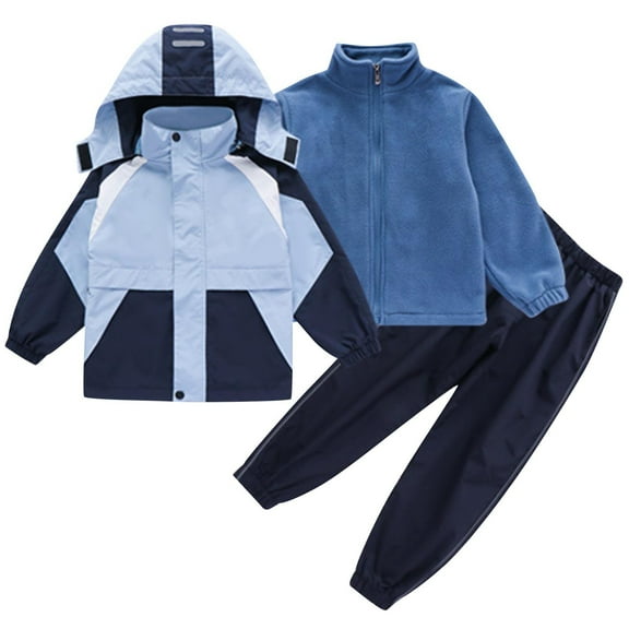 Ugoldhm Kids Outfits Set Windbreaker Rain Jacket Fleece Full Zip Shirt and Jogger Winter Warm 3 Piece Set