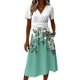 thumbnail image 4 of Ladies' floral casual fashionable short sleeved V-neck dress Green B L, 4 of 5