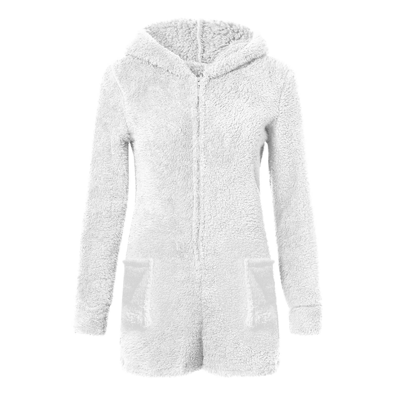 Fuzzy Shorts Jumpsuit for Women Fleece Onesie Pajamas Warm Sherpa Romper Sleepwear One Piece Zip Bear Hooded Playsuit Loungewear
