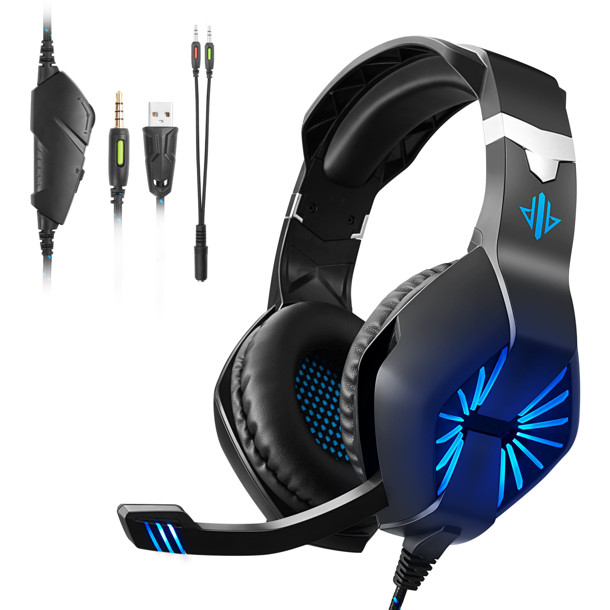Gaming Headset With Mic For Xbox One Ps4 Nintendo Switch And Pc Surround Sound Over Ear Gaming Headphones With Noise Cancelling Mic Led Lights - roblox game headphone earphone