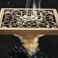 thumbnail image 3 of Elegante desagüe de piso tallado con flores de ratán, desagüe de latón de estilo antiguo con resorte de gravedad para sellado automático, perfecto para baños, cocinas y garajes, 3 of 5