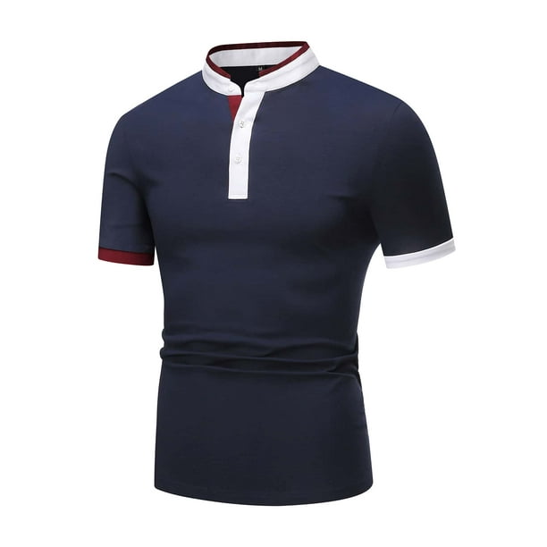men contrast collar polo shirt