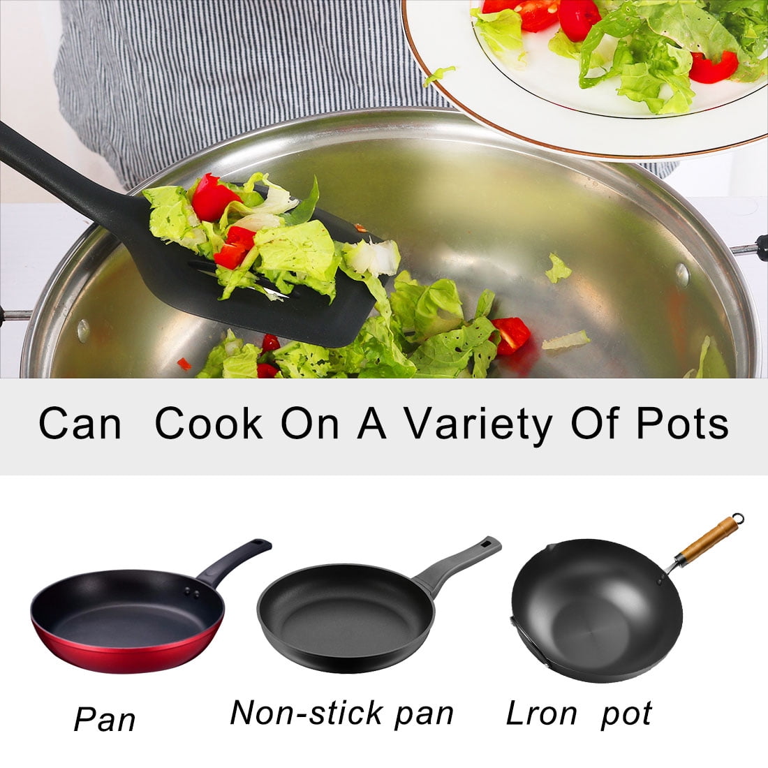 Unique Bargains Silicone Turner 4 Pieces Heat Resistant Non Stick Turner Black