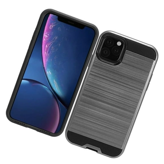 Apple iPhone 11 PRO MAX Phone Case Heavy Duty Brushed Texture Slim Hybrid Shock Proof Dual Layer Hard PC & Soft TPU Armor Defender Protective Rubber Rugged GRAY Thin Cover for Apple iPhone 11 Pro Max